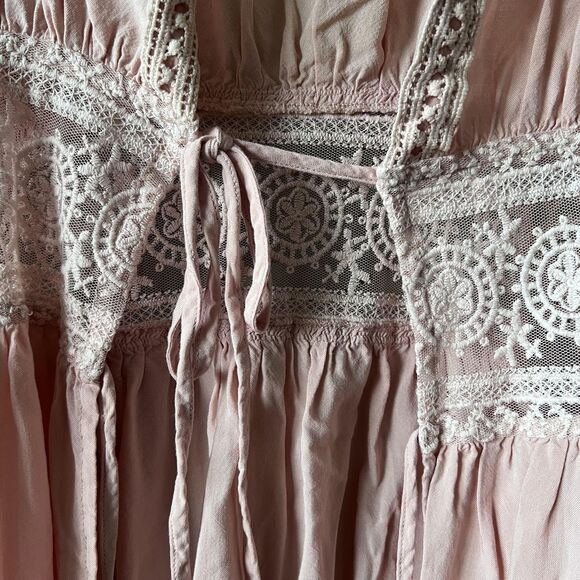 Vince Camuto Swim Cover Up Womens OS Pink Boho Crochet Lace Empire‎ Waist Kimono - Picture 5 of 12